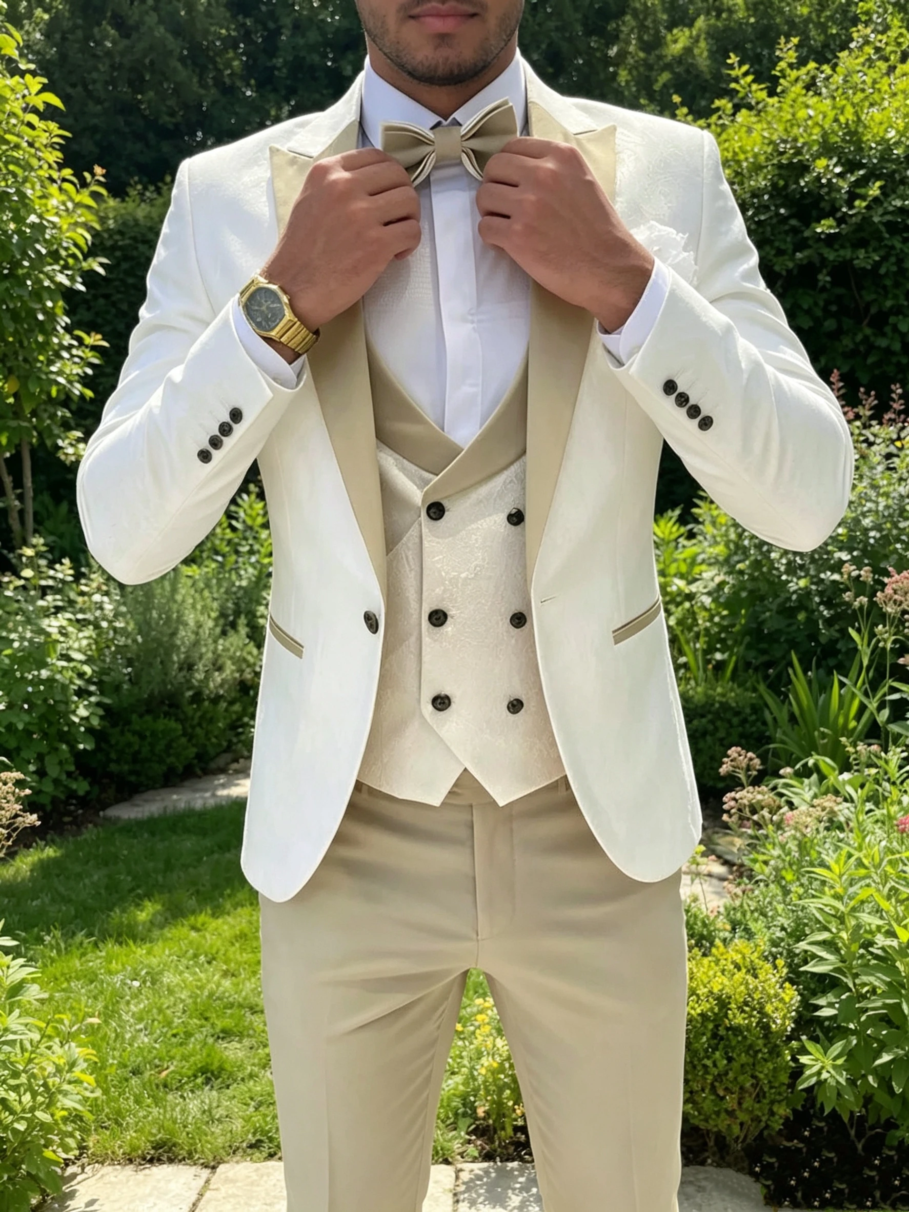 75655-wru3r9.jpg Traje de boda de 3 piezas para hombre, jacquard, corte ajustado, con solapa de pico, blazer, chaleco y pantalón, conjunto para negocios, graduación, fiesta, ropa formal para hombre - Imagen 1
