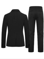 Conjunto de traje de 2 piezas para hombre, de color liso, con chaqueta de un solo botón y pantalones, estilo formal y ligero para negocios. - Imagen 3