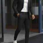 Conjunto de traje de 2 piezas para hombre, de color liso, con chaqueta de un solo botón y pantalones, estilo formal y ligero para negocios.