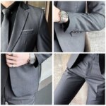 Traje de negocios informal de Color sólido para hombre, conjunto de tres piezas para novio, vestido de boda, chaqueta, chaleco, pantalones, Boutique - Imagen 6