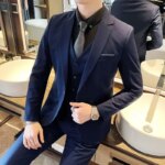 Traje de negocios informal de Color sólido para hombre, conjunto de tres piezas para novio, vestido de boda, chaqueta, chaleco, pantalones, Boutique - Imagen 3