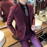 Traje de negocios informal de Color sólido para hombre, conjunto de tres piezas para novio, vestido de boda, chaqueta, chaleco, pantalones, Boutique - Imagen 5