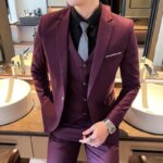 Traje de negocios informal de Color sólido para hombre, conjunto de tres piezas para novio, vestido de boda, chaqueta, chaleco, pantalones, Boutique - Imagen 4