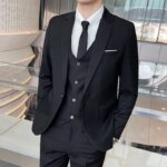 Traje de negocios informal de Color sólido para hombre, conjunto de tres piezas para novio, vestido de boda, chaqueta, chaleco, pantalones, Boutique - Imagen 2