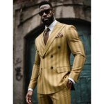Traje de 2 Piezas para Hombre Slim Fit Rayado Cruzado Solapa de Pico Chaqueta Pantalones Cintura Elástica Boda Fiesta Graduación Esmoquin Estilo Moderno Elegante Mezcla de Rayón Confortable de Alta Calidad Premium 2026