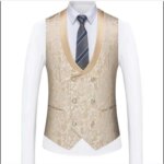 Nuevo Trajes de boda de Jacquard champán para hombre, chaqueta con solapa, chaleco, pantalones, trajes de negocios ajustados, traje para fiesta de graduación, 3 uds. - Imagen 4