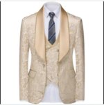 Nuevo Trajes de boda de Jacquard champán para hombre, chaqueta con solapa, chaleco, pantalones, trajes de negocios ajustados, traje para fiesta de graduación, 3 uds. - Imagen 2