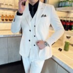 Conjunto de tres piezas ajustado para padrinos de boda, traje Formal de negocios de boda con dos botones de estilo coreano, vestido de padrino de novio atractivo de alta calidad - Imagen 4