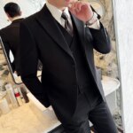 Conjunto de tres piezas ajustado para padrinos de boda, traje Formal de negocios de boda con dos botones de estilo coreano, vestido de padrino de novio atractivo de alta calidad - Imagen 5