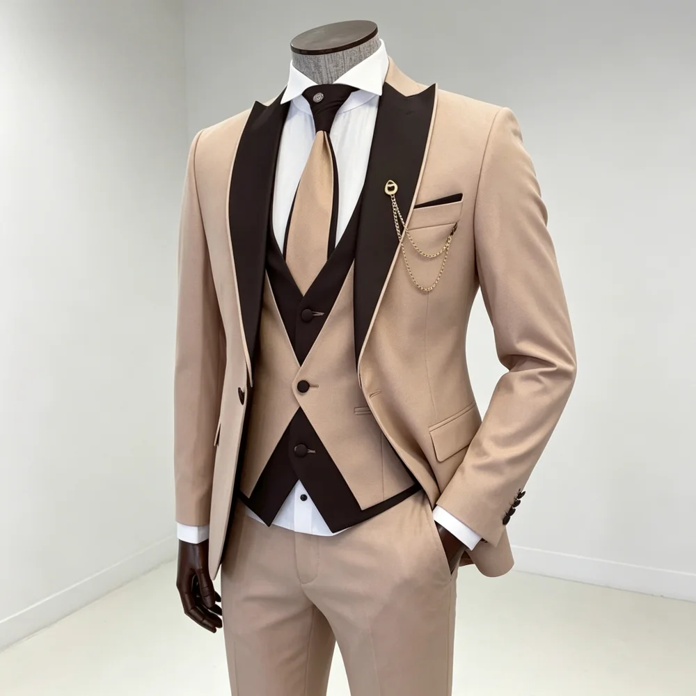 76288-t9odld.png Traje de negocios de 3 piezas para hombre, corte ajustado, con blazer, chaleco y pantalones, para bodas, fiestas, esmoquin de lujo. - Imagen 1