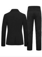 Conjunto de traje de 2 piezas para hombre, estilo ligero de negocios, a rayas, de botonadura sencilla, blazer y pantalón sin elasticidad, para ocasiones formales - Imagen 2
