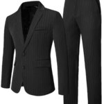 Conjunto de traje de 2 piezas para hombre, estilo ligero de negocios, a rayas, de botonadura sencilla, blazer y pantalón sin elasticidad, para ocasiones formales