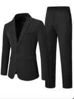 Conjunto de traje de 2 piezas para hombre, estilo ligero de negocios, a rayas, de botonadura sencilla, blazer y pantalón sin elasticidad, para ocasiones formales