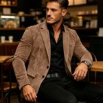 Blazer de Lujo para Hombre con Textura de Gamuza, Solapa con Muescas, Corte Ajustado, 2 Botones, Chaqueta Deportiva, Informal de Negocios, Formal, para Bodas y Fiestas - Imagen 4