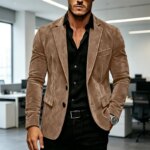 Blazer de Lujo para Hombre con Textura de Gamuza, Solapa con Muescas, Corte Ajustado, 2 Botones, Chaqueta Deportiva, Informal de Negocios, Formal, para Bodas y Fiestas