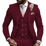 Chaqueta informal, chaleco, pantalones, trajes de boda rosas elegantes de 3 uds para hombre, chaqueta ajustada con solapa de muesca, traje de novio para padrino, conjunto de esmoquin para hombre - Imagen 2