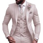 Chaqueta informal, chaleco, pantalones, trajes de boda rosas elegantes de 3 uds para hombre, chaqueta ajustada con solapa de muesca, traje de novio para padrino, conjunto de esmoquin para hombre - Imagen 6