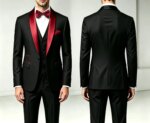 Traje de 3 Piezas para Hombre con Chaleco y Pantalones Largos, Corte Simple, Estilo Chal, para Bodas, Banquetes, Fiestas y Eventos de Negocios