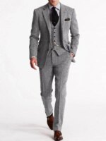    Trajes de Tweed en espiga para hombre, conjunto de 3 piezas con doble botonadura, corte entallado, talla de esmoquin, conjunto de traje para hombre, trajes de moda hechos a medida para hombre - Imagen 6