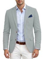 Blazer de mezcla de lino para hombre, con solapa con muescas, dos botones, transpirable, para negocios, informal, bodas, uso diario - Imagen 6