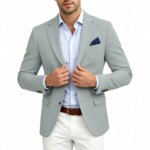 Blazer de mezcla de lino para hombre, con solapa con muescas, dos botones, transpirable, para negocios, informal, bodas, uso diario - Imagen 5