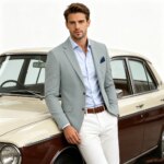 Blazer de mezcla de lino para hombre, con solapa con muescas, dos botones, transpirable, para negocios, informal, bodas, uso diario - Imagen 3