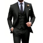 Trajes de hombre, conjunto de 3 piezas, elegante, liso, a la moda, corte ajustado, blazer para fiesta, chaleco de doble botonadura, conjunto de pantalón, para negocios - Imagen 2