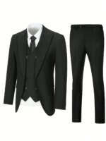 Trajes de hombre, conjunto de 3 piezas, elegante, liso, a la moda, corte ajustado, blazer para fiesta, chaleco de doble botonadura, conjunto de pantalón, para negocios - Imagen 4