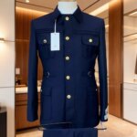 Trajes Safari para Hombre con Cuello Mao, 2 Piezas, Traje de Boda de Un Solo Pecho, Botones Dorados, Formal, Casual, para Novio, Baile de Graduación - Imagen 2