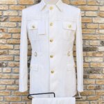 Trajes Safari para Hombre con Cuello Mao, 2 Piezas, Traje de Boda de Un Solo Pecho, Botones Dorados, Formal, Casual, para Novio, Baile de Graduación
