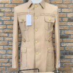 Trajes Safari para Hombre con Cuello Mao, 2 Piezas, Traje de Boda de Un Solo Pecho, Botones Dorados, Formal, Casual, para Novio, Baile de Graduación - Imagen 4