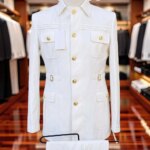 Trajes Safari para Hombre con Cuello Mao, 2 Piezas, Traje de Boda de Un Solo Pecho, Botones Dorados, Formal, Casual, para Novio, Baile de Graduación - Imagen 3