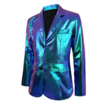 Traje holográfico iridiscente de 2 piezas para hombre, conjunto de blazer y pantalón metálicos brillantes, disfraz ajustado para fiesta disco, escenario, DJ, club profesional - Imagen 2