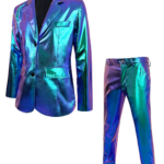 Traje holográfico iridiscente de 2 piezas para hombre, conjunto de blazer y pantalón metálicos brillantes, disfraz ajustado para fiesta disco, escenario, DJ, club profesional