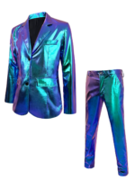 Traje holográfico iridiscente de 2 piezas para hombre, conjunto de blazer y pantalón metálicos brillantes, disfraz ajustado para fiesta disco, escenario, DJ, club profesional