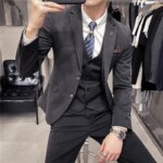 S-7XL (chaqueta + chaleco + pantalones) traje de negocios Formal a rayas a cuadros de Color sólido para hombre conjunto de 3 uds vestido de espectáculo Social de boda para novio
