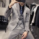 S-7XL (chaqueta + chaleco + pantalones) traje de negocios Formal a rayas a cuadros de Color sólido para hombre conjunto de 3 uds vestido de espectáculo Social de boda para novio - Imagen 3