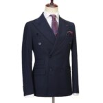 Cenne Des Graoom 2024 trajes de hombre a rayas azules y negras con doble botonadura, conjunto de 2 piezas hecho a medida, chaqueta, pantalones, reuniones de negocios, boda - Imagen 3