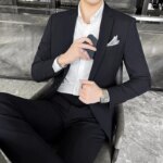 Traje Elegante de Dos Piezas para Hombre, Color Sólido, Tallas M-4XL, Alta Calidad, Formal, Casual, para Banquete, Incluye Pantalones - Imagen 3