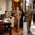 Traje de hombre de doble botonadura con rayas, 2 piezas, solapa con muescas, blazer formal y pantalón, estilo vintage para negocios, bodas, fiestas, graduaciones y cenas. - Imagen 6