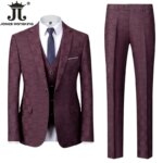 Chaqueta, chaleco, pantalones, marca de gama alta, traje oficial a cuadros para oficina de negocios, conjunto de 3 uds., vestido de novia para novia, trajes de fiesta para hombre - Imagen 2