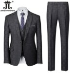 Chaqueta, chaleco, pantalones, marca de gama alta, traje oficial a cuadros para oficina de negocios, conjunto de 3 uds., vestido de novia para novia, trajes de fiesta para hombre - Imagen 3