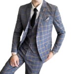 Traje (chaqueta + chaleco + pantalones) Hombre moda negocios rejilla británica tendencia estilo Casual presentador delgado trabajo de boda Conjunto Hombre - Imagen 2