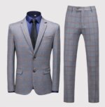 Traje (chaqueta + chaleco + pantalones) Hombre moda negocios rejilla británica tendencia estilo Casual presentador delgado trabajo de boda Conjunto Hombre - Imagen 5