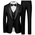 Traje de esmoquin de 3 piezas para hombre, con solapa tipo chal, blazer de un botón, corte ajustado, chaleco y pantalones, ideal para bodas, graduaciones, fiestas formales y eventos de negocios.