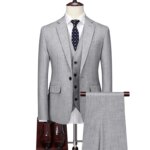 Chaqueta, chaleco y pantalones para hombre, traje ajustado Formal de alta calidad, esmoquin informal de gama alta, color azul y gris, para negocios, boda y actos sociales, 2023 - Imagen 2