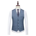 Chaqueta, chaleco y pantalones para hombre, traje ajustado Formal de alta calidad, esmoquin informal de gama alta, color azul y gris, para negocios, boda y actos sociales, 2023 - Imagen 4