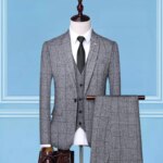 2025 Traje ajustado de tres piezas, chaleco, pantalones, conjunto de Boutique de alta gama, tendencia de fiesta de boda británica, vestido Formal informal - Imagen 2