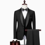 Traje de 3 piezas para hombre, talla de EE. UU., con solapa y cuello negro, abrigo, chaleco y pantalón / Traje formal de negocios, para novio, boda, blazer, pantalón y chaleco - Imagen 4