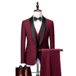 Traje de 3 piezas para hombre, talla de EE. UU., con solapa y cuello negro, abrigo, chaleco y pantalón / Traje formal de negocios, para novio, boda, blazer, pantalón y chaleco - Imagen 2